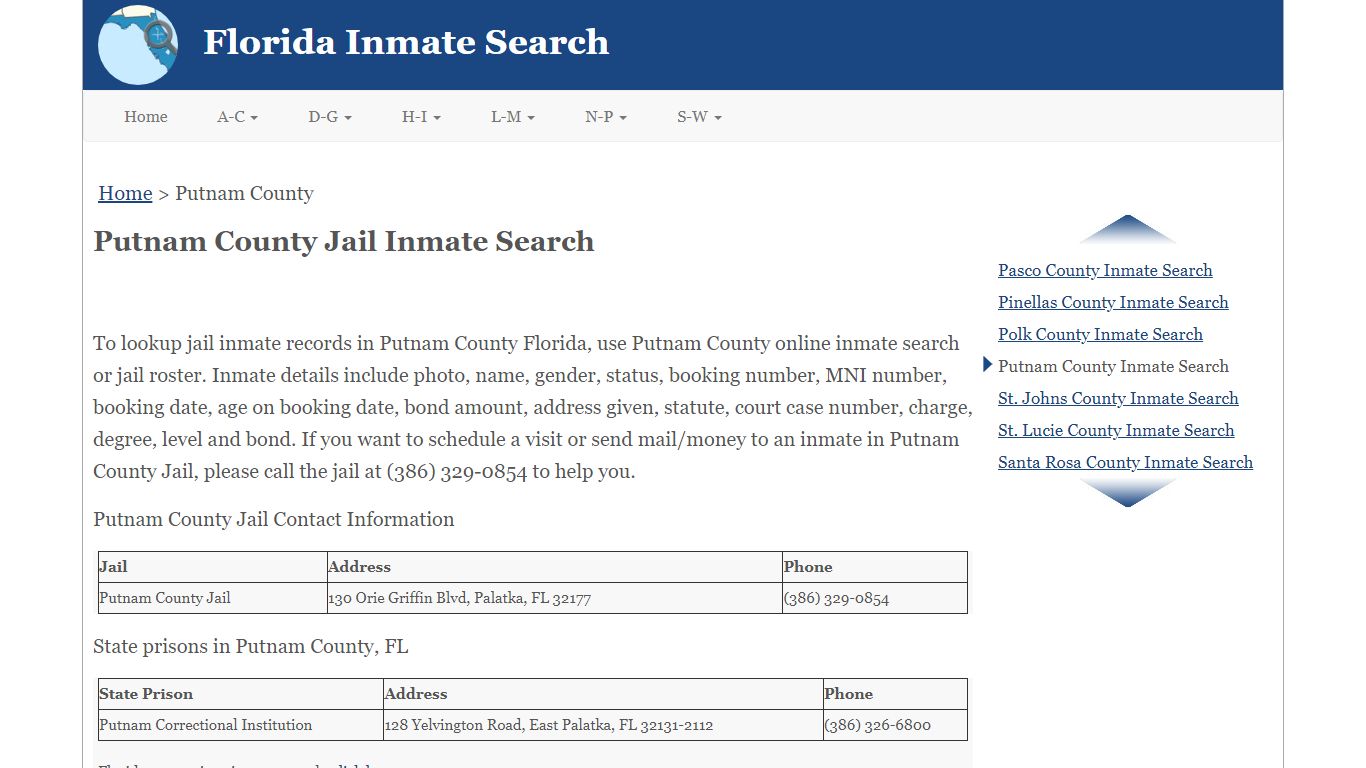 Putnam County Jail Inmate Search