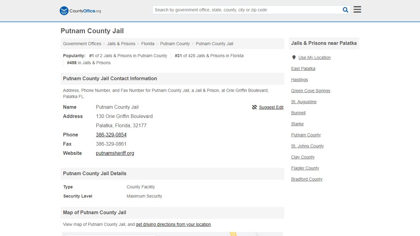Putnam County Jail - Palatka, FL (Address, Phone, and Fax)